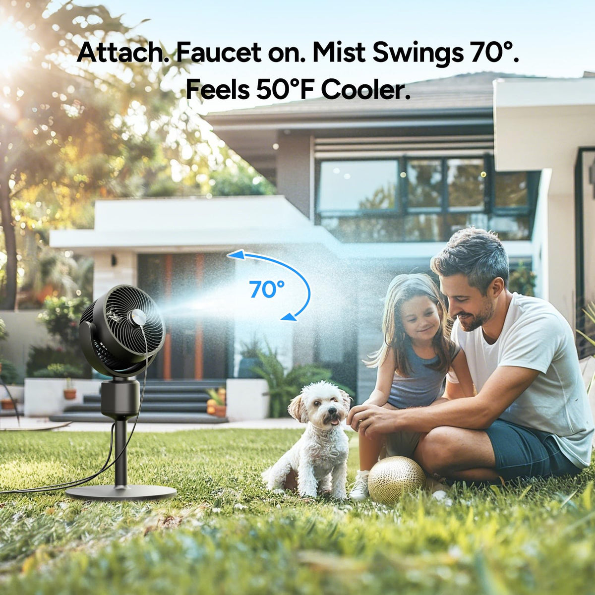 Compact Misting Pedestal Fan with Magnetic Mister, Quiet Air Circulator Standing Fan, 16-34" Adj. Height, 70°Auto-Oscillation, 3 Speeds B19914