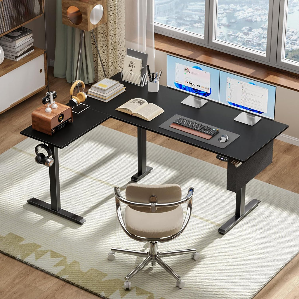 63" L Shaped Height Adjustable Standing Desk F8690