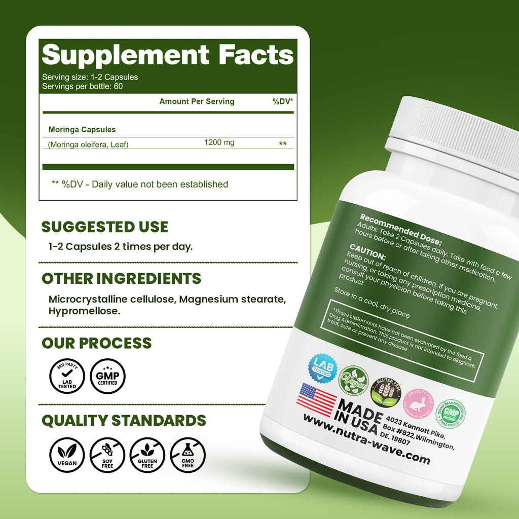 Organic Moringa Capsules 1200mg 120 Capsules Q1028
