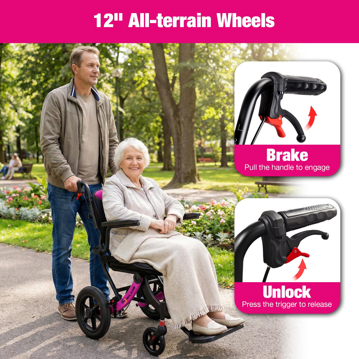 Lightweight Foldable Wheelchair with 12-inch Wheels and Removable Cushion E77600