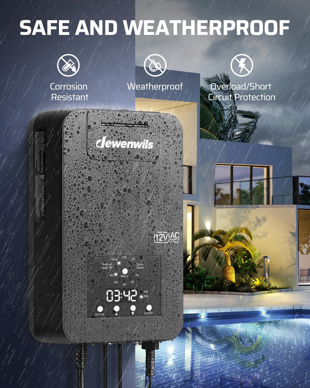 200W Low Voltage Transformer with Photocell Sensor & Timer F832050
