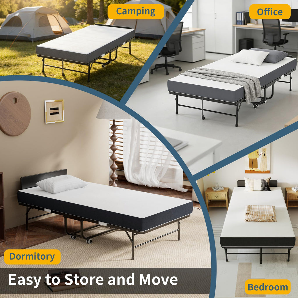 Folding Bed with Mattress, 75" x 38" Twin Size Y1402