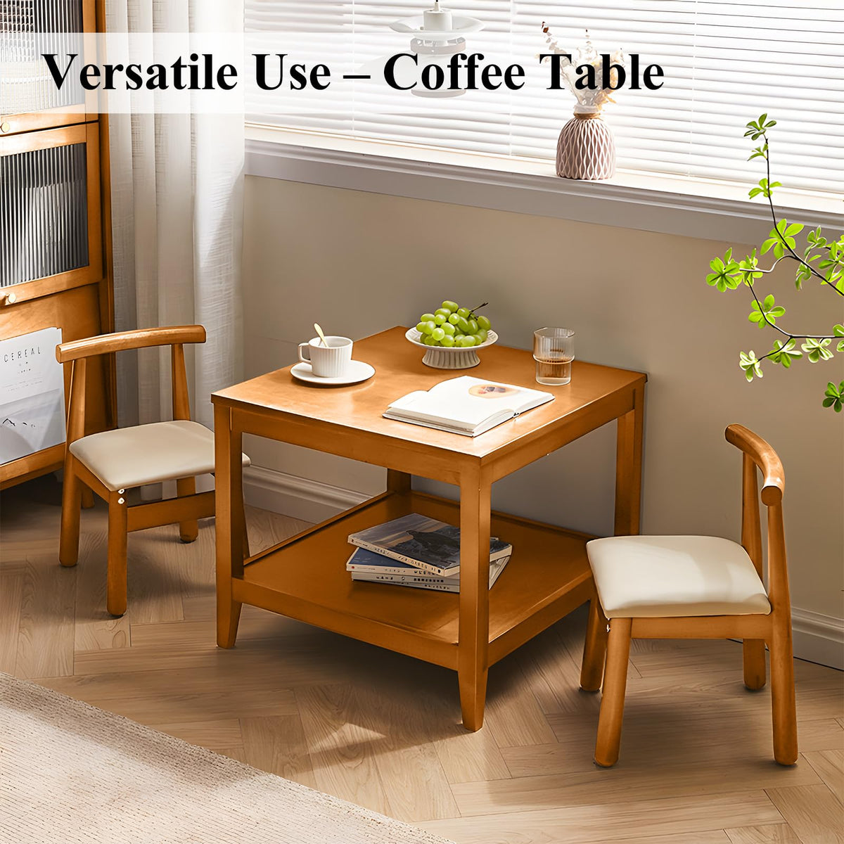 Solid Wood Square Side Table with Storage Shelf I6133