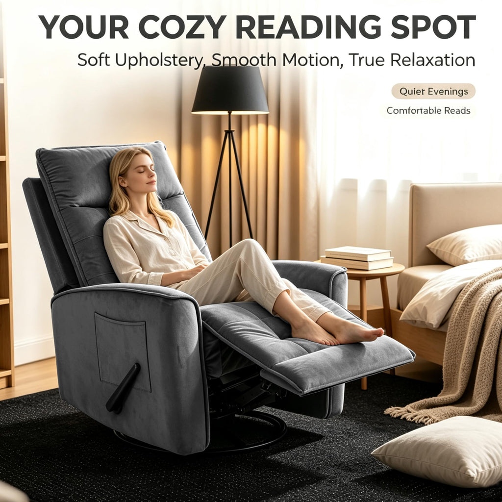 Dark Grey Swivel Rocker Recliner Chair X80611