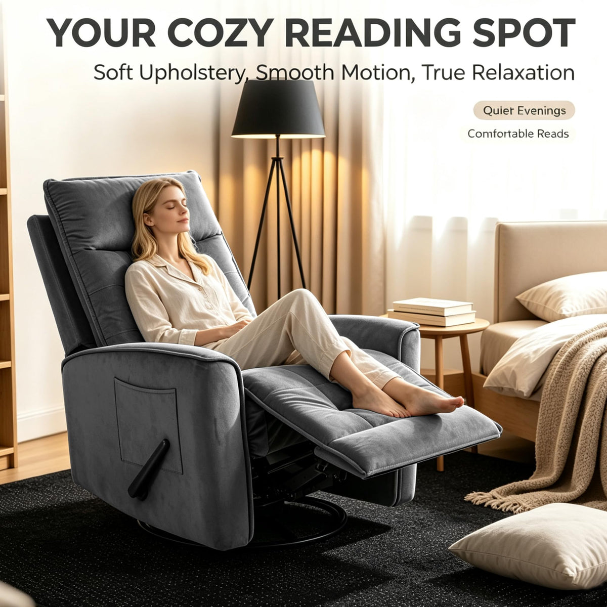 Dark Grey Swivel Rocker Recliner Chair X80611
