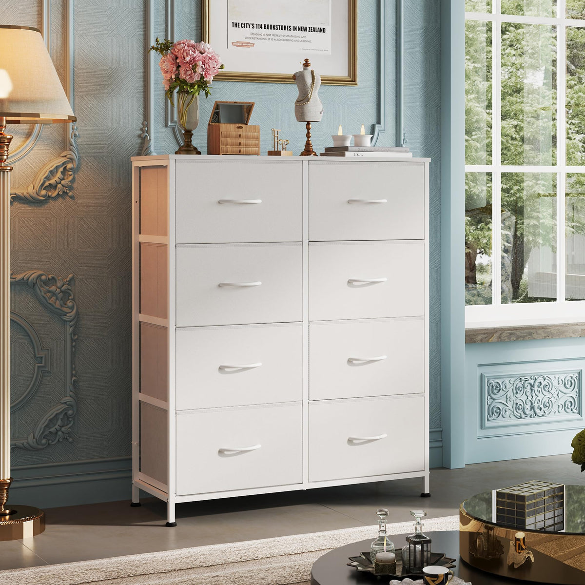 White 8 Drawer Fabric Dresser E9468