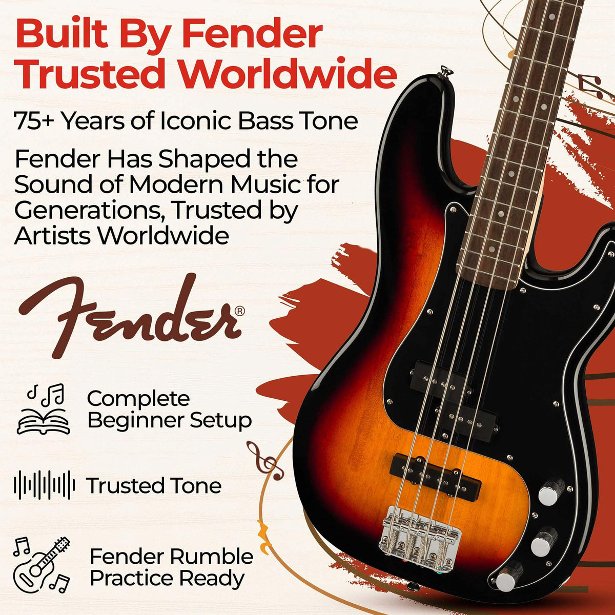 3-Color Sunburst Precision Bass with Amplifier, Cable, Gig Bag, Tuner, Strap I9454