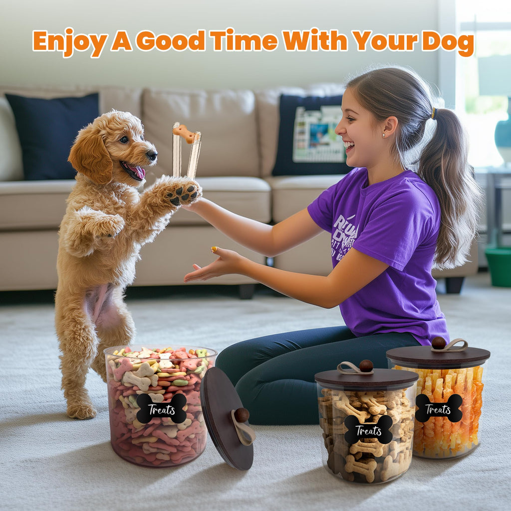 3 Pack Airtight Dog Treat Containers with Bamboo Lids P1239