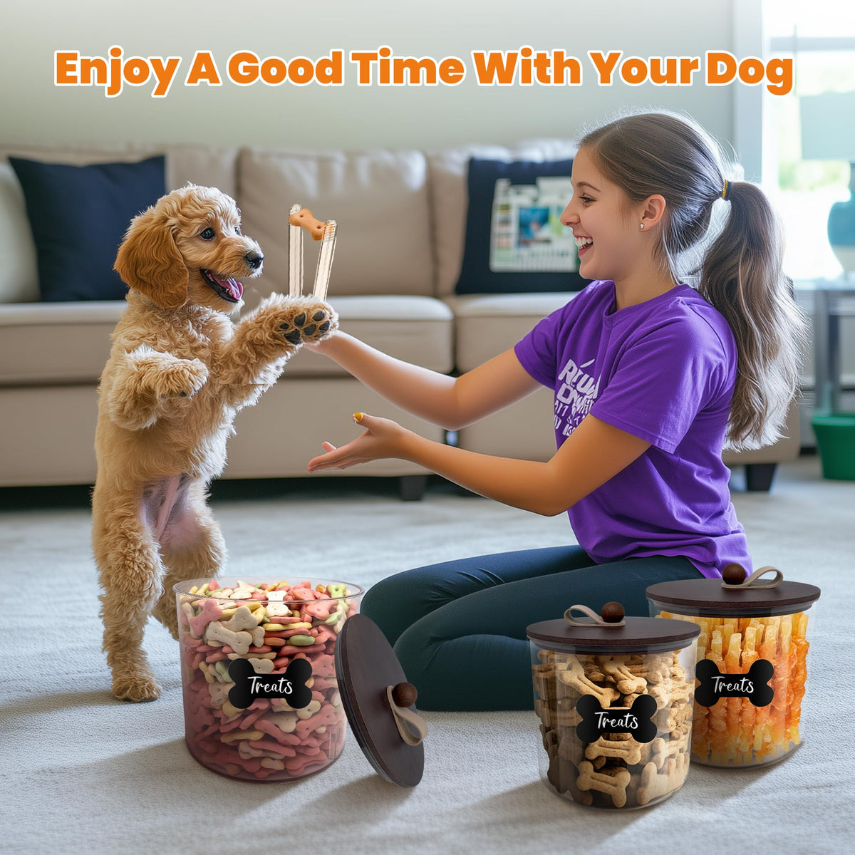 3 Pack Airtight Dog Treat Containers with Bamboo Lids P1239
