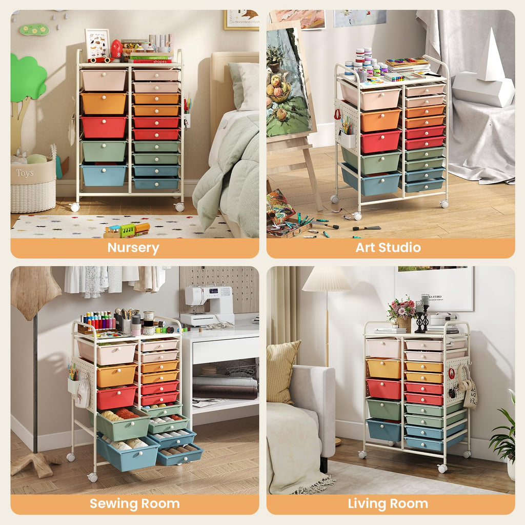 15 Drawer Rolling Storage Cart with Metal Tabletop J206308