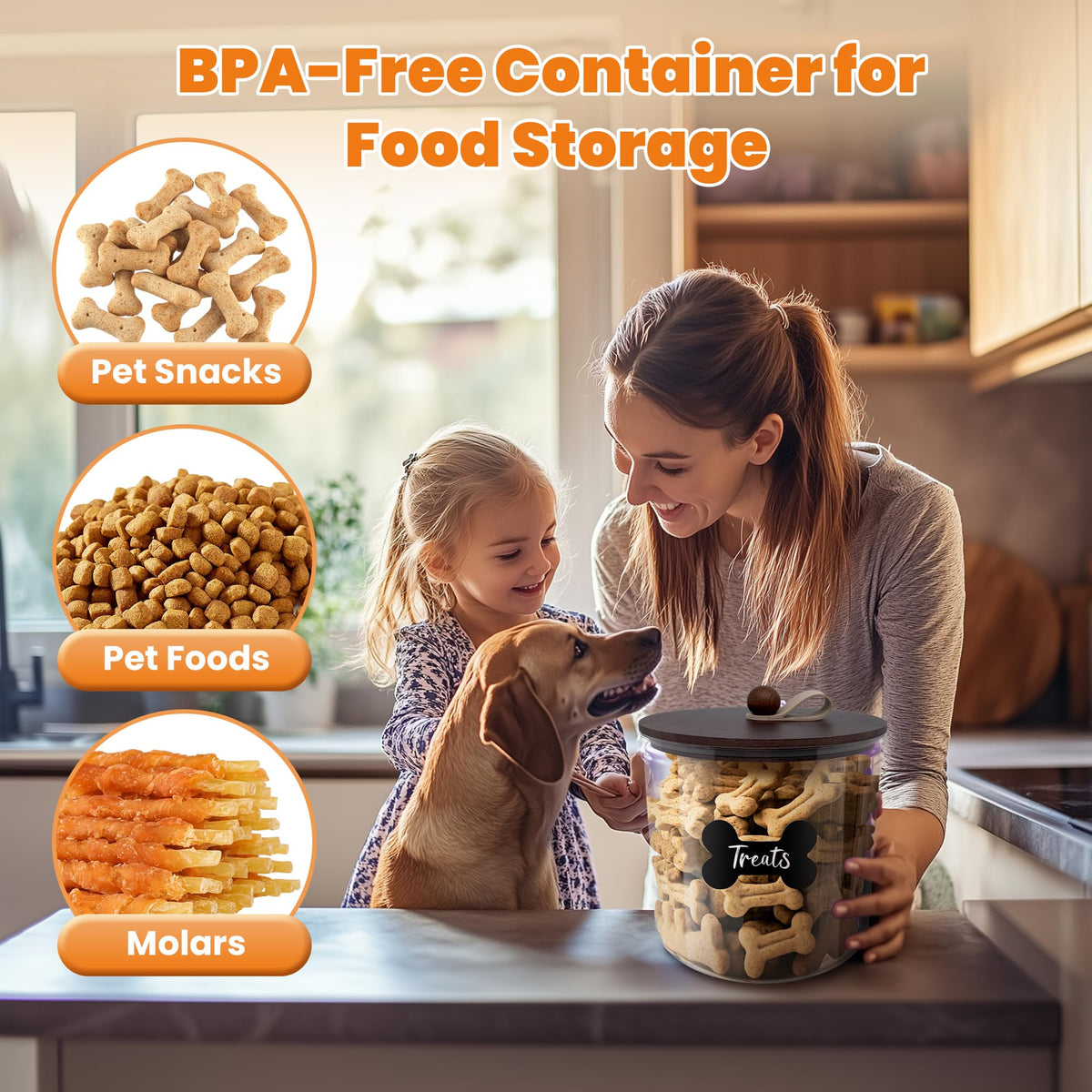 3 Pack Airtight Dog Treat Containers with Bamboo Lids P1239