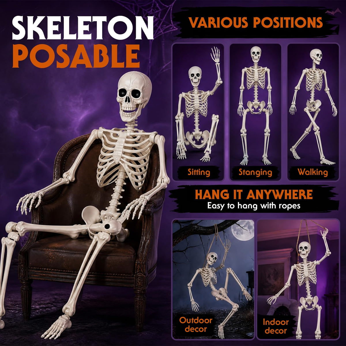 5.4FT Plastic Full Body Skeleton with Movable Joints G2627