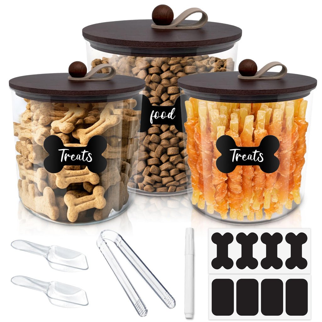 3 Pack Airtight Dog Treat Containers with Bamboo Lids P1239