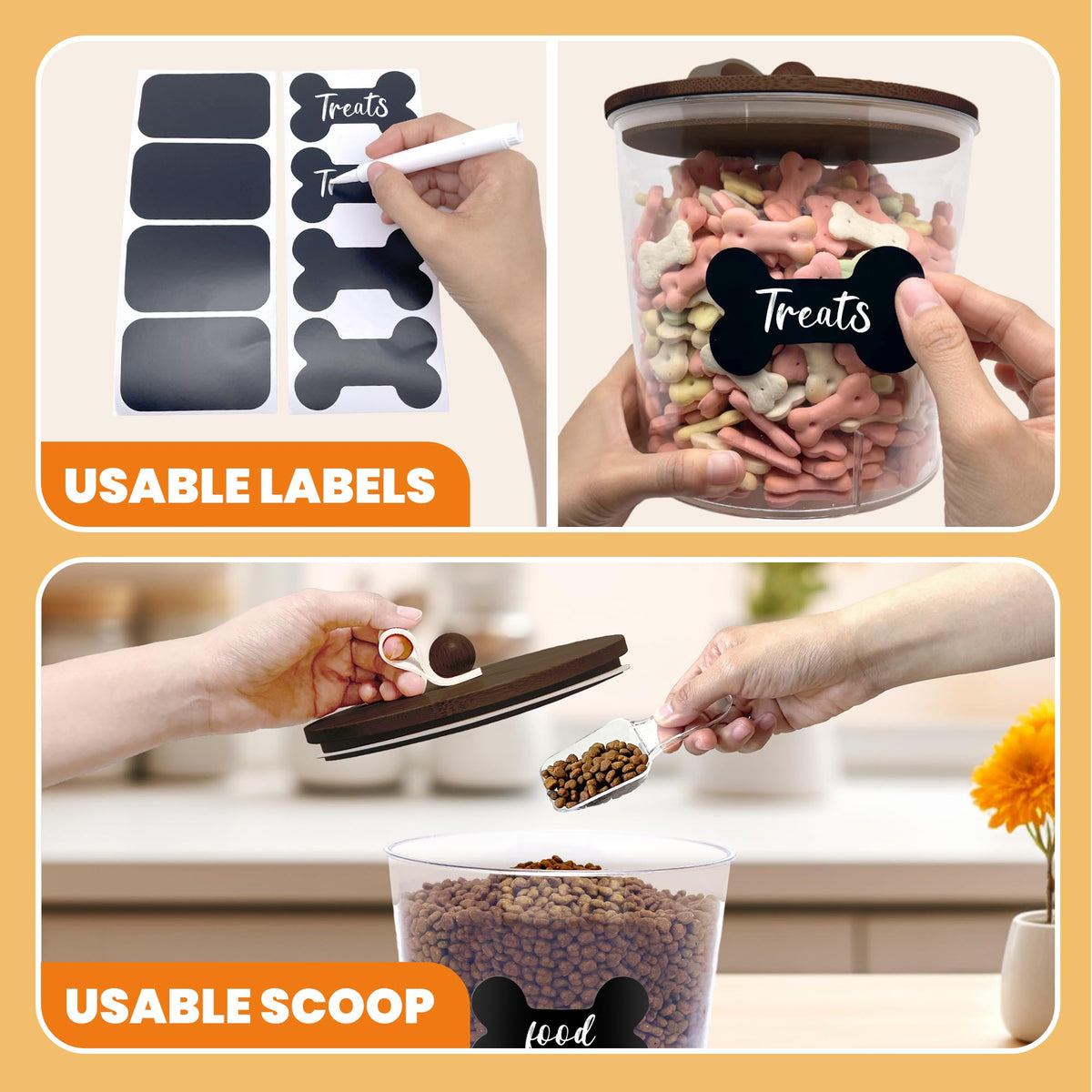 3 Pack Airtight Dog Treat Containers with Bamboo Lids P1239