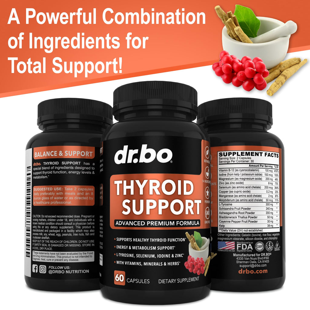 Thyroid Support Supplement with L-Tyrosine Selenium Iodine Zinc Bladderwrack Kelp Ashwagandha 60 Pills J48727
