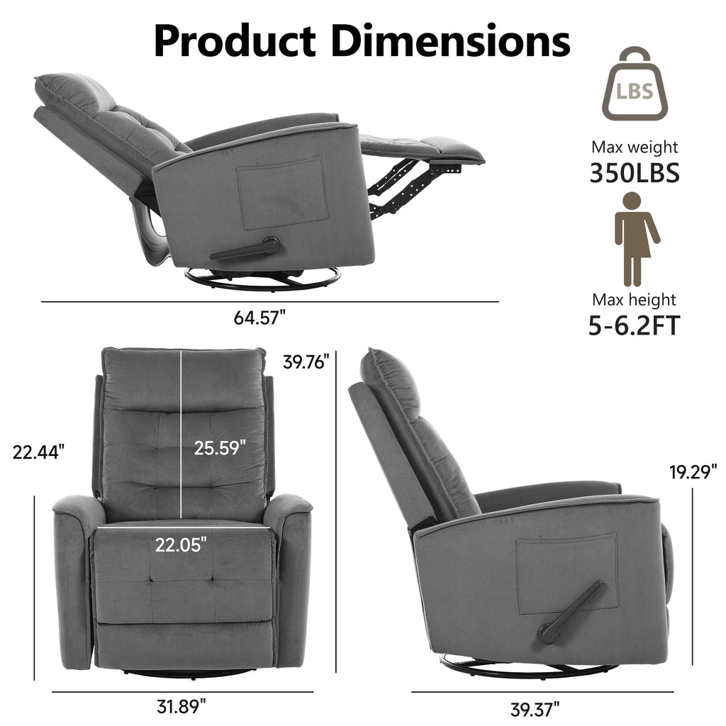 Dark Grey Swivel Rocker Recliner Chair X80611