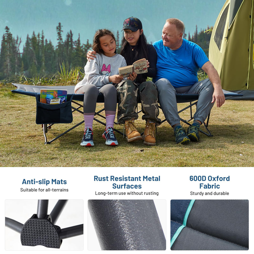 31.8" Extra Wide Heavy Duty Camping Cot with Carry Bag, Blue, 2 Pack E613283