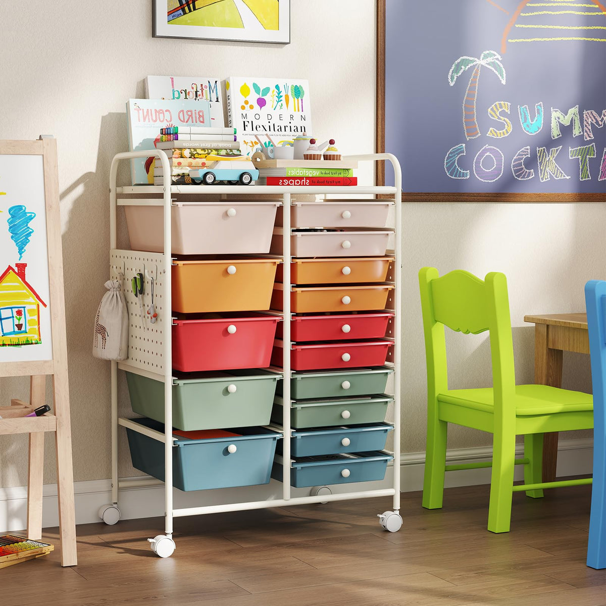 15 Drawer Rolling Storage Cart with Metal Tabletop J206308
