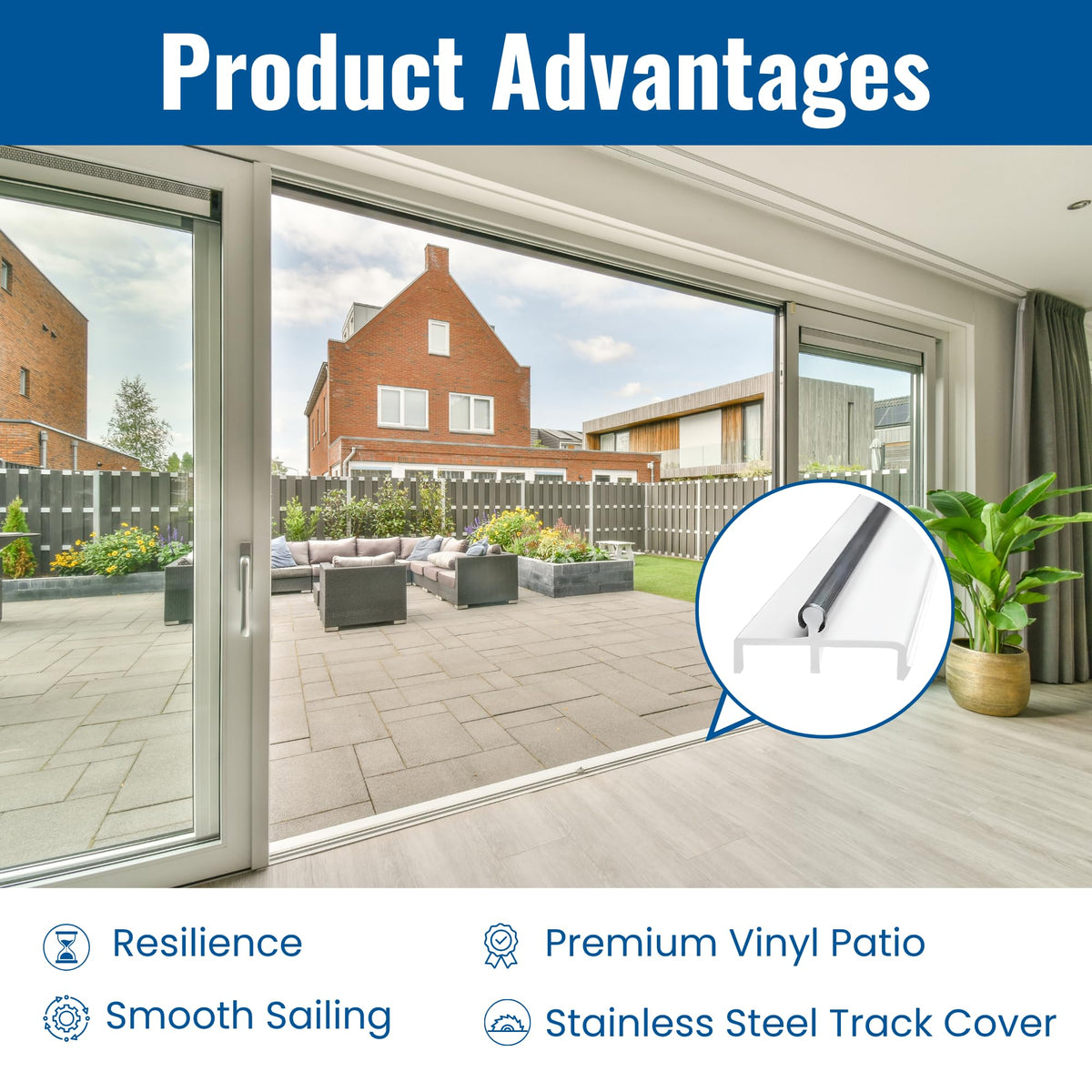 Sliding Door Double Track 60 Inch White Vinyl Patio Door Track Z98326
