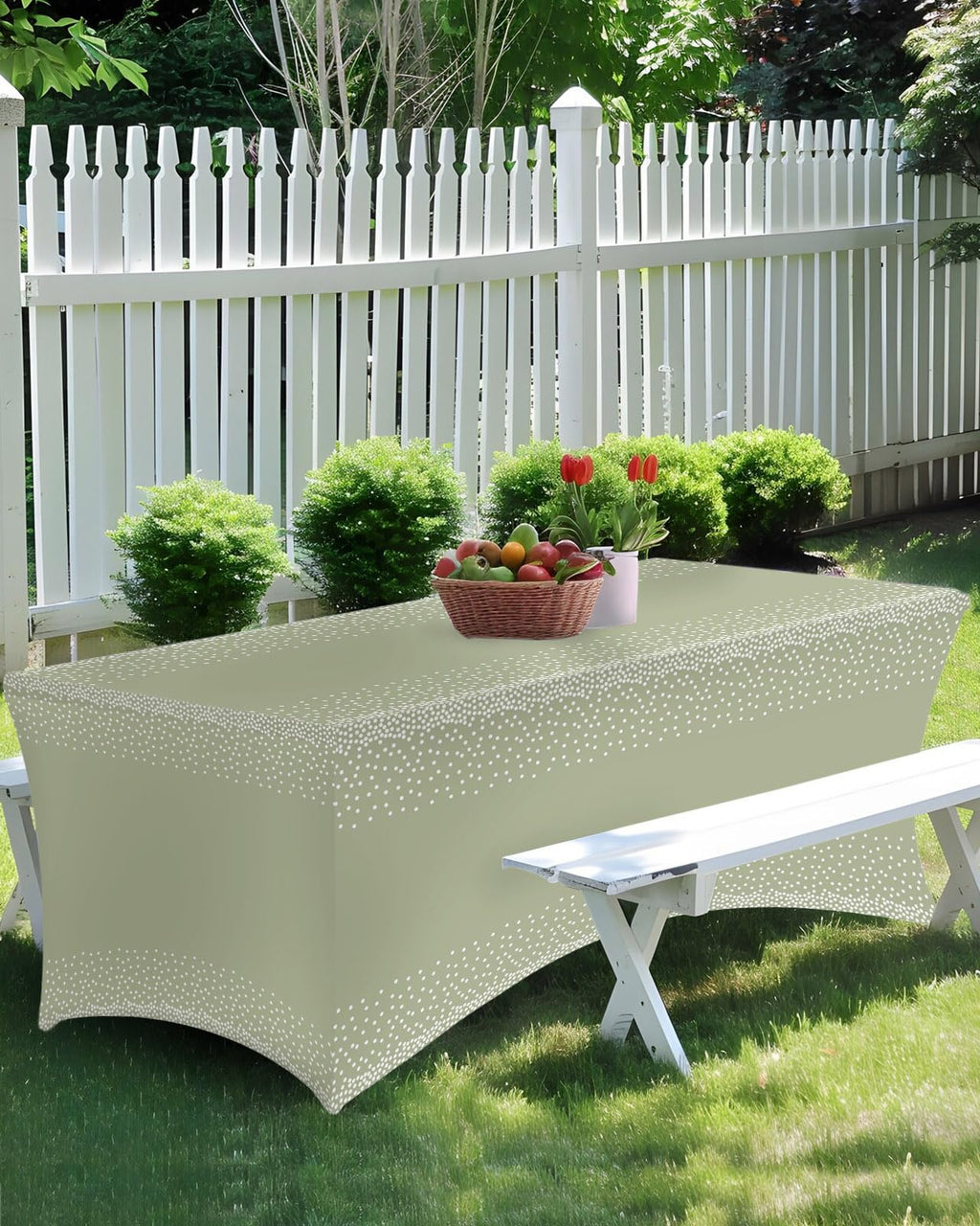 White Speckles Grain Spandex Fitted Table Cover G98619