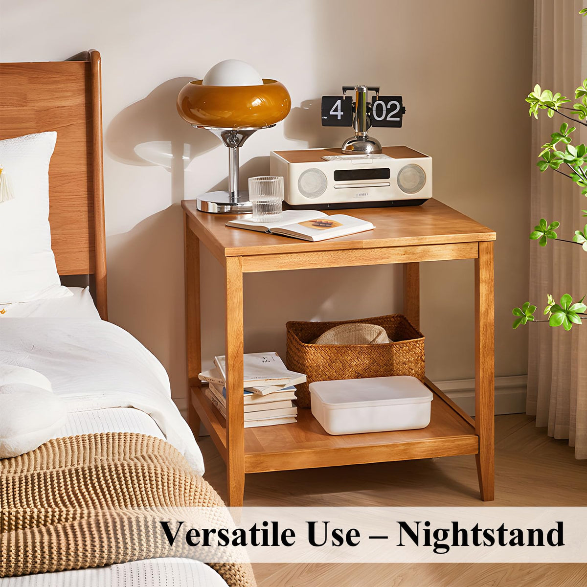 Solid Wood Square Side Table with Storage Shelf I6133