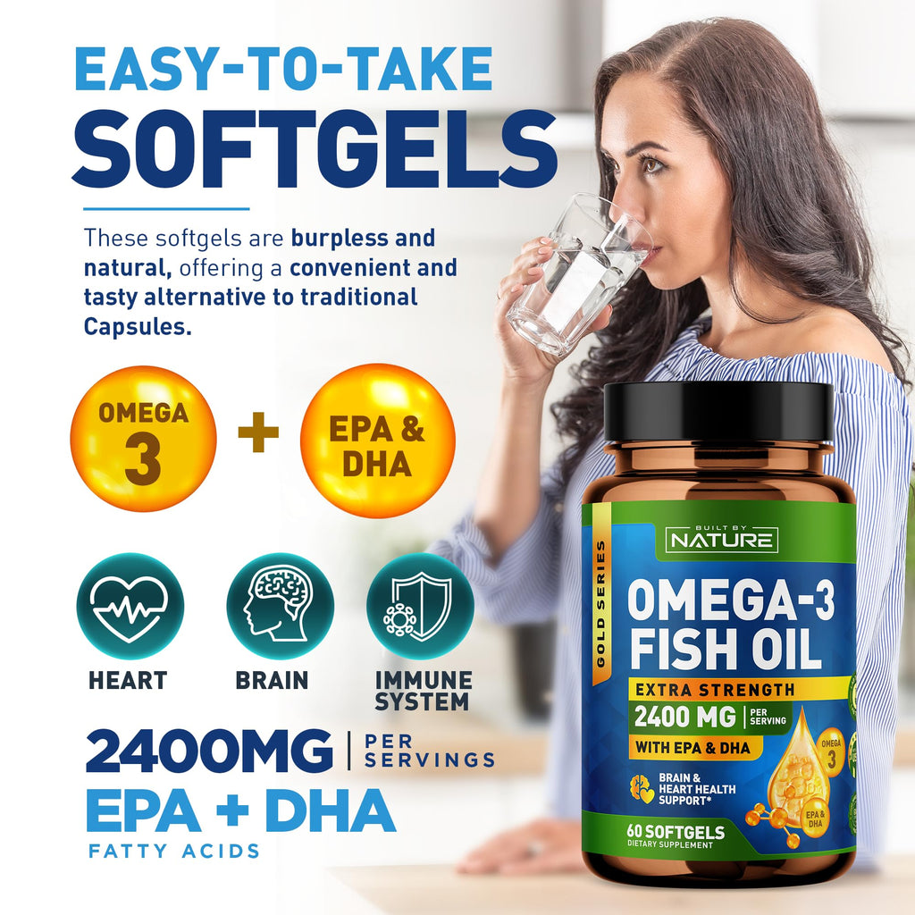 Omega 3 Fish Oil Soft Gels 2400 mg 60 Softgels O382