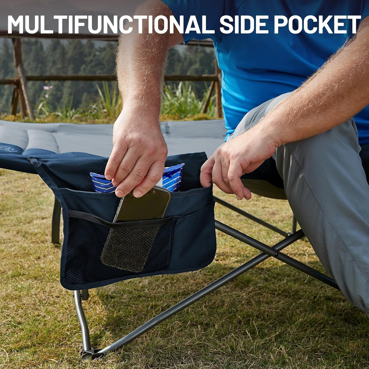 31.8" Extra Wide Heavy Duty Camping Cot with Carry Bag, Blue, 2 Pack E613283