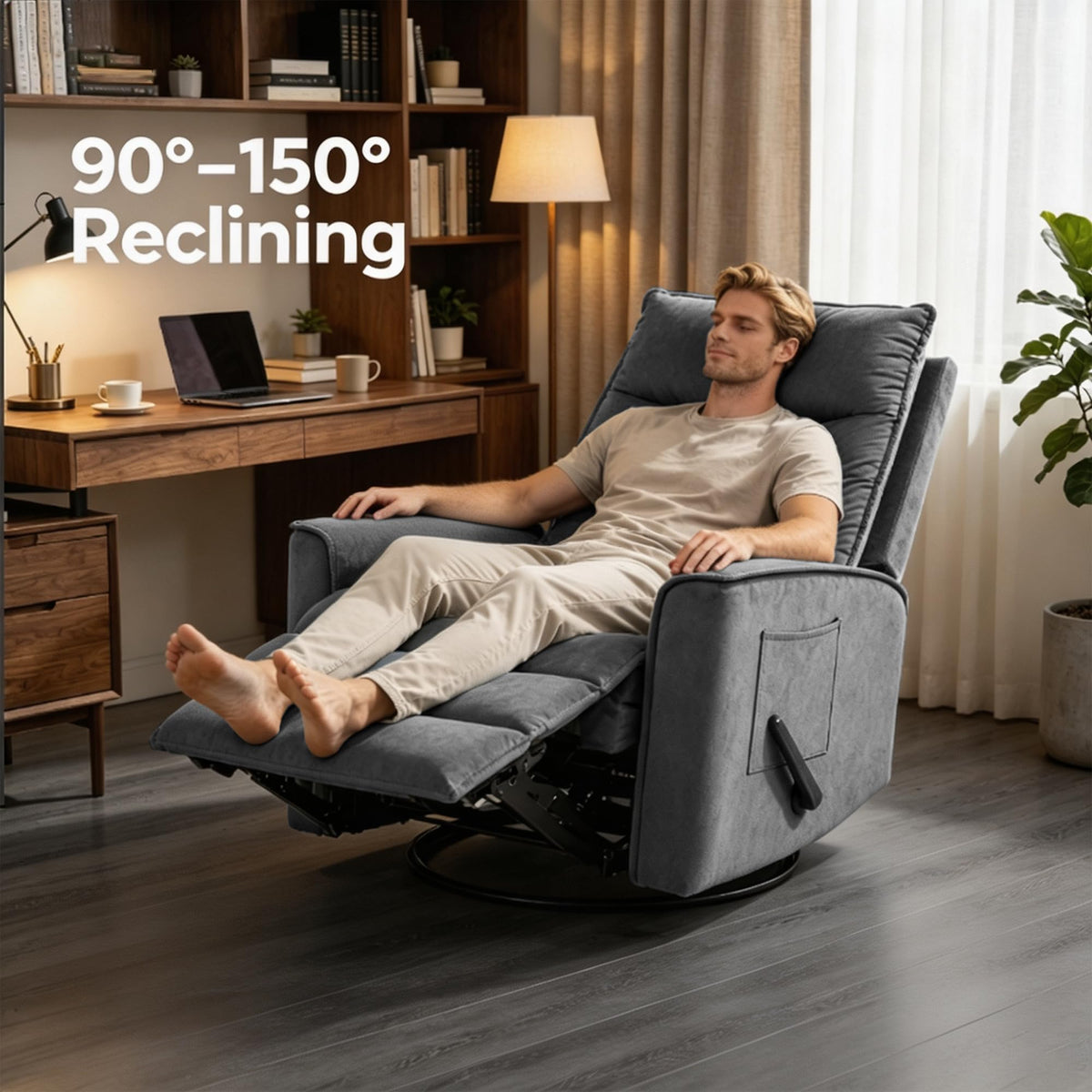 Dark Grey Swivel Rocker Recliner Chair X80611