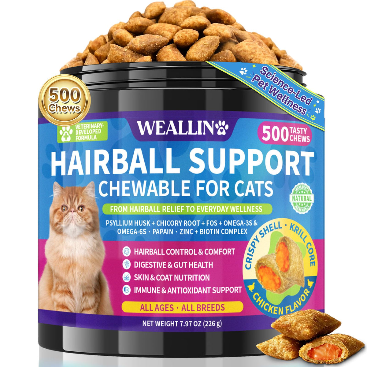 Cat Hairball Support Chews 500 Chews C112