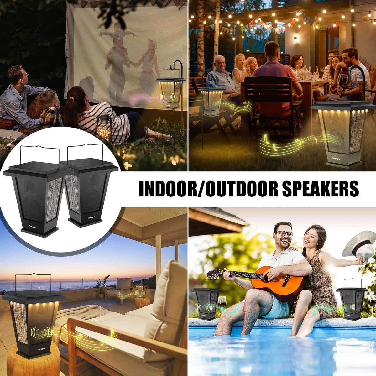 Black Waterproof Solar Powered 2 Packs Bluetooth Speakers N1947