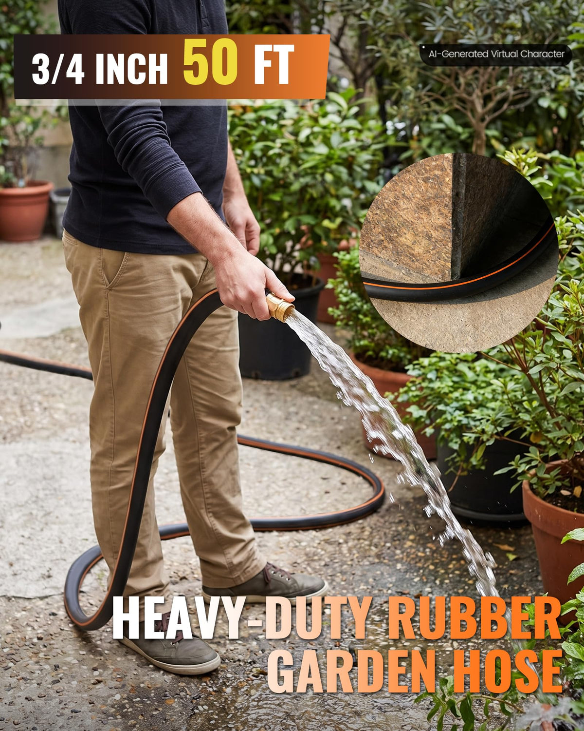 Heavy Duty Rubber Garden Hose 50FT x 3/4" E23836