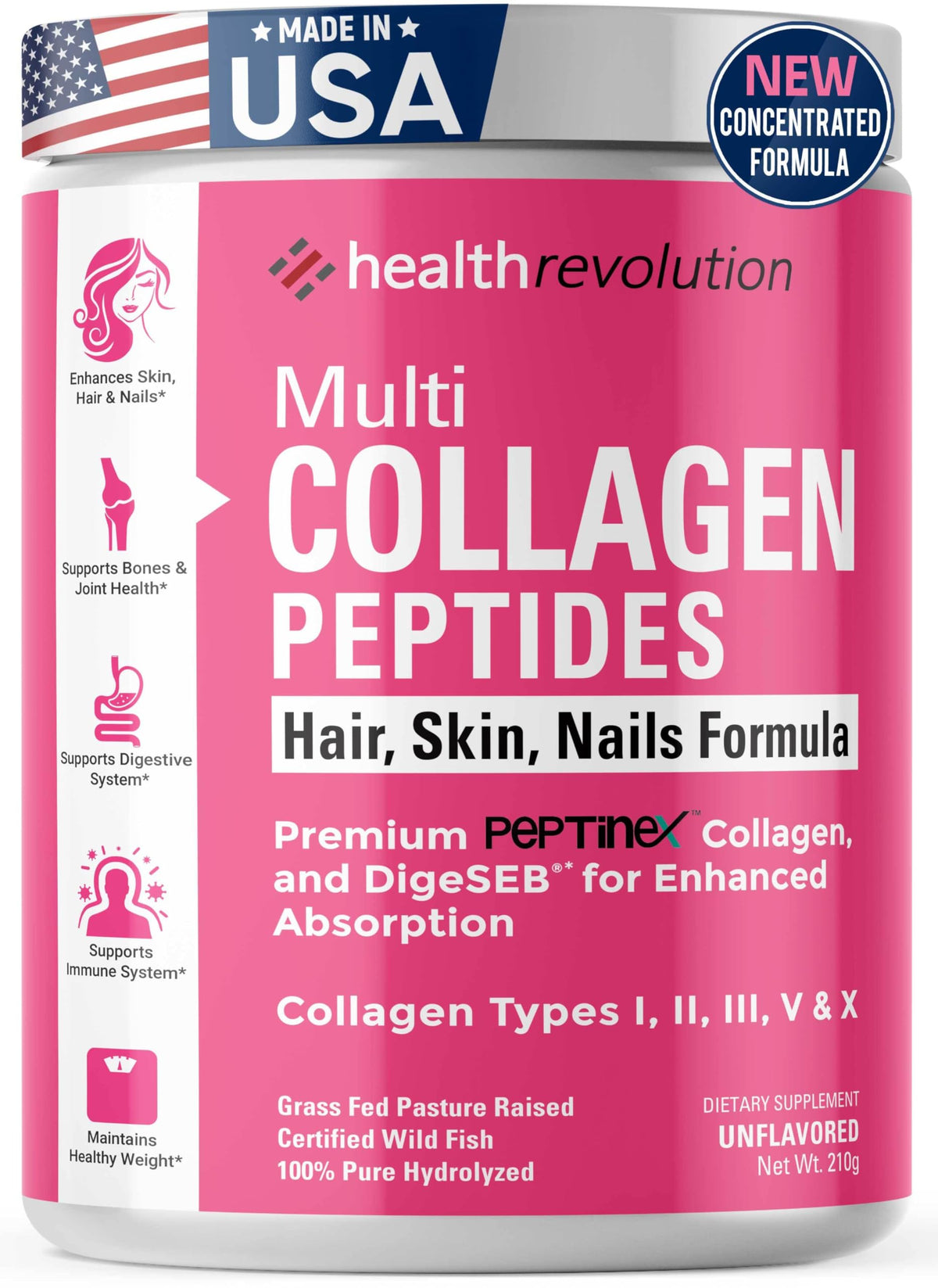 Hydrolyzed Multi Collagen Peptides Powder Types I, II, III, V, X Unflavored D3819