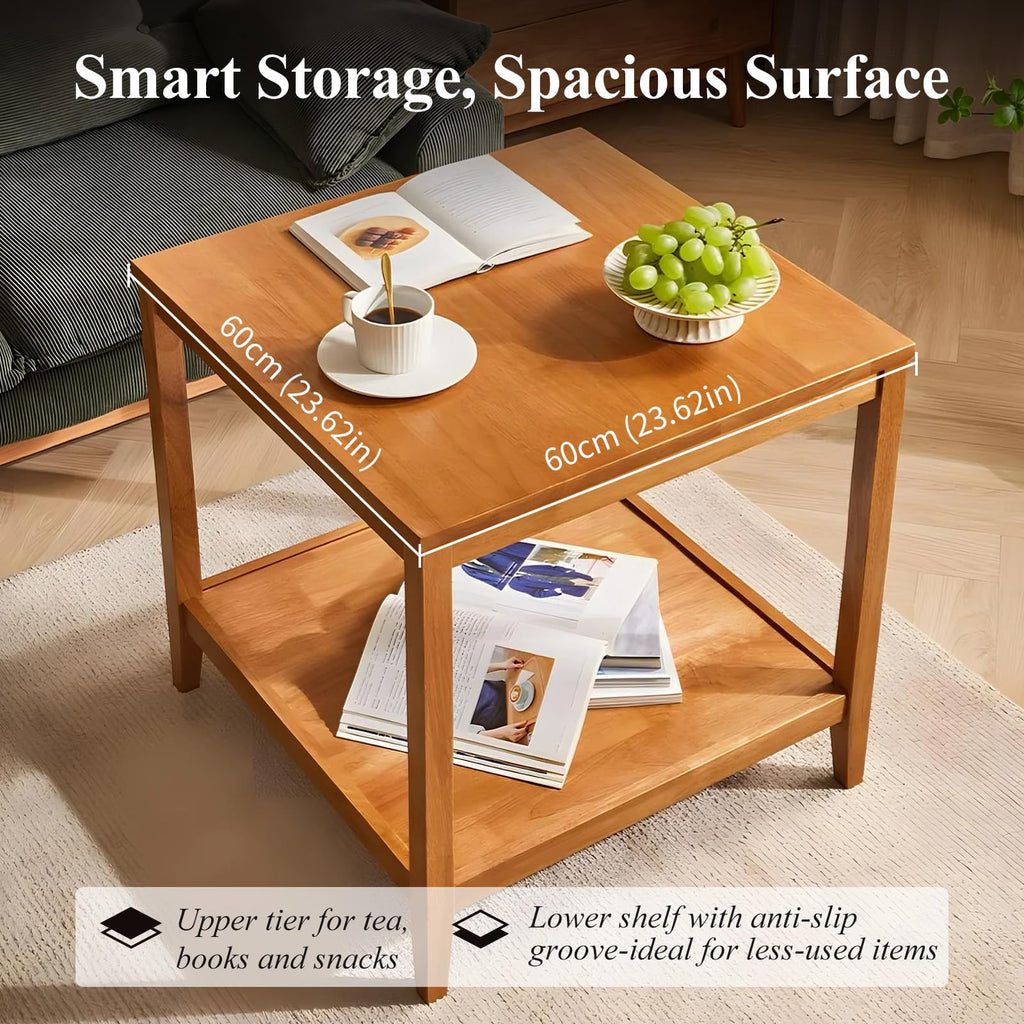 Solid Wood Square Side Table with Storage Shelf I6133