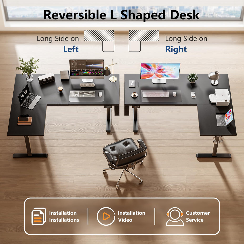 63" L Shaped Height Adjustable Standing Desk F8690