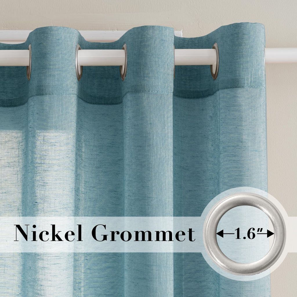 Natural Linen Curtain Panels Semi-Sheers Nickel Grommet Set of 2 Turquoise 52"W x 96"L I730