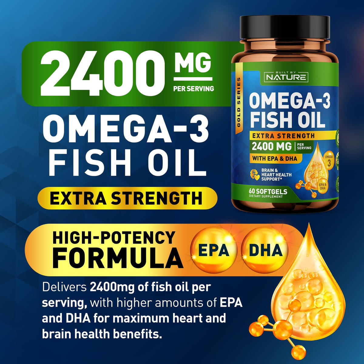 Omega 3 Fish Oil Soft Gels 2400 mg 60 Softgels O382