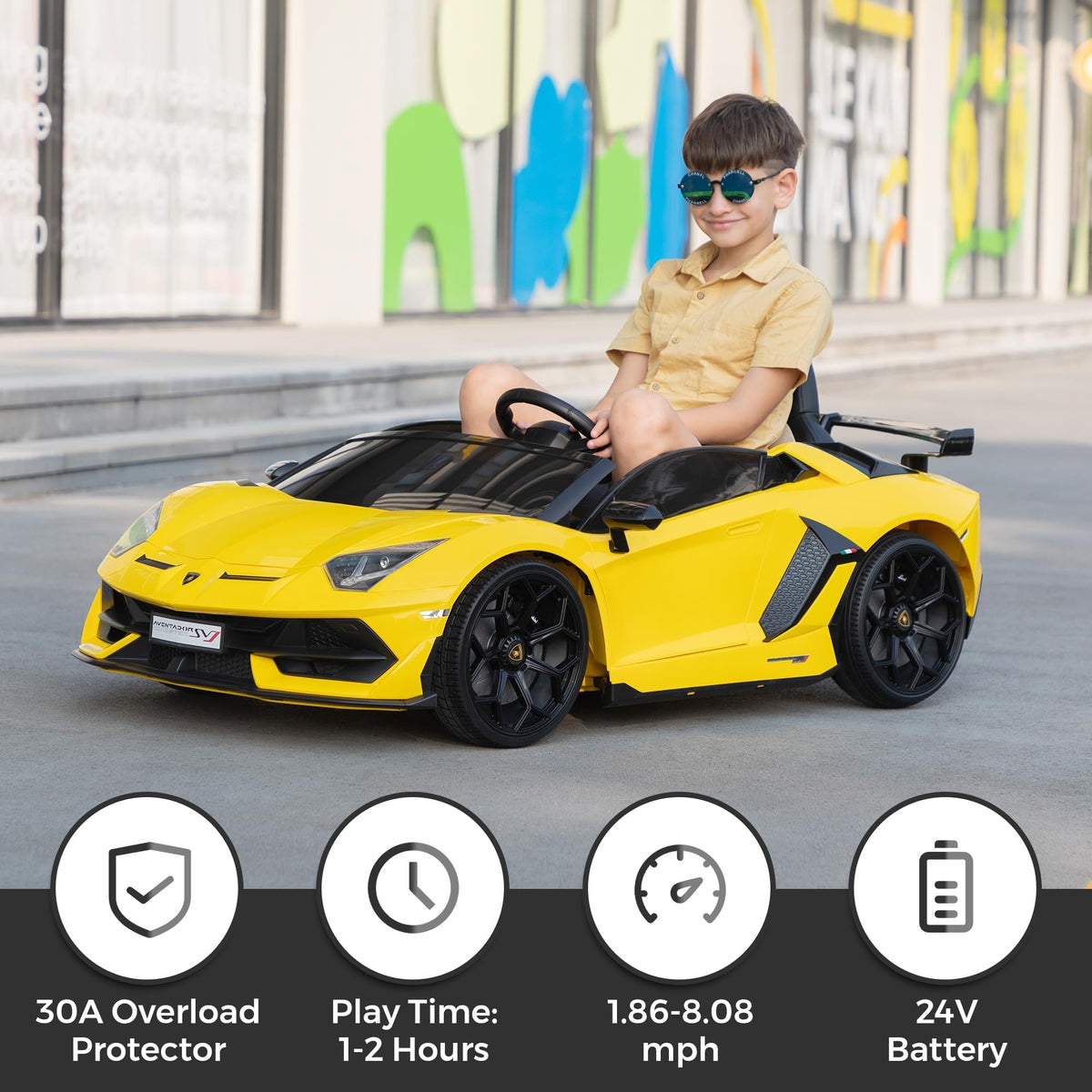 2-Seater Kids Ride on Car, 24V Electric Vehicle, Yellow D367