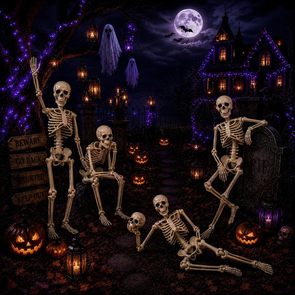 5.4 ft Posable Halloween Skeleton with Movable Joints A733783