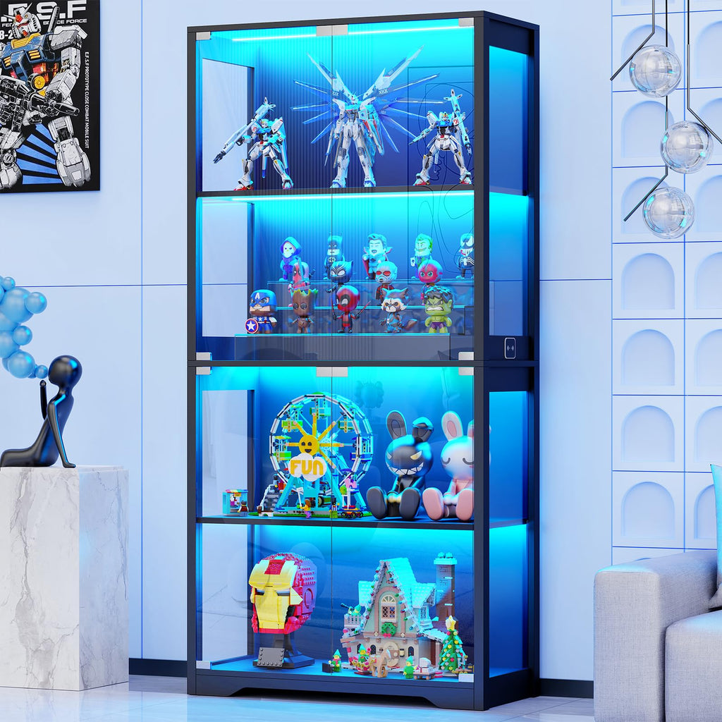 Black 4-Tier Display Cabinet with Glass Doors T950366