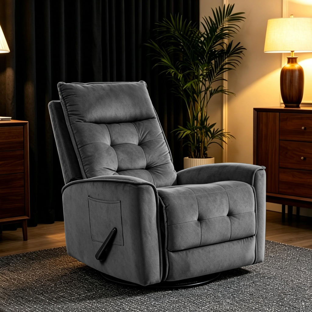 Dark Grey Swivel Rocker Recliner Chair X80611