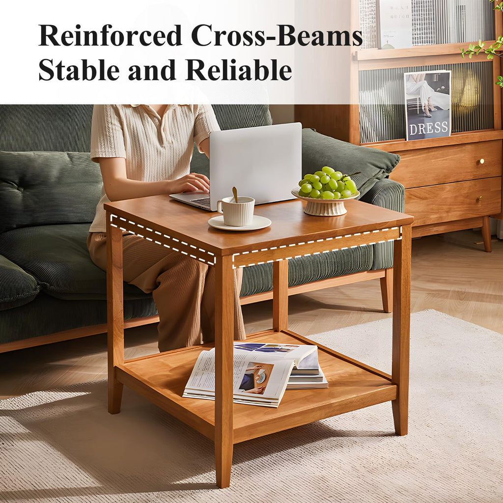 Solid Wood Square Side Table with Storage Shelf I6133