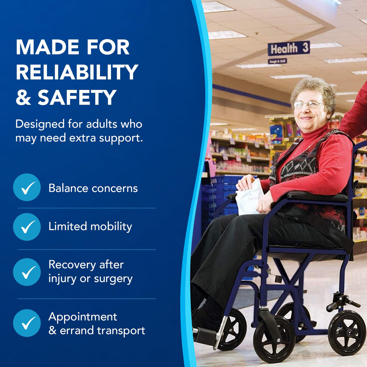 Folding Transport Wheelchair with 19 inch Seat J219