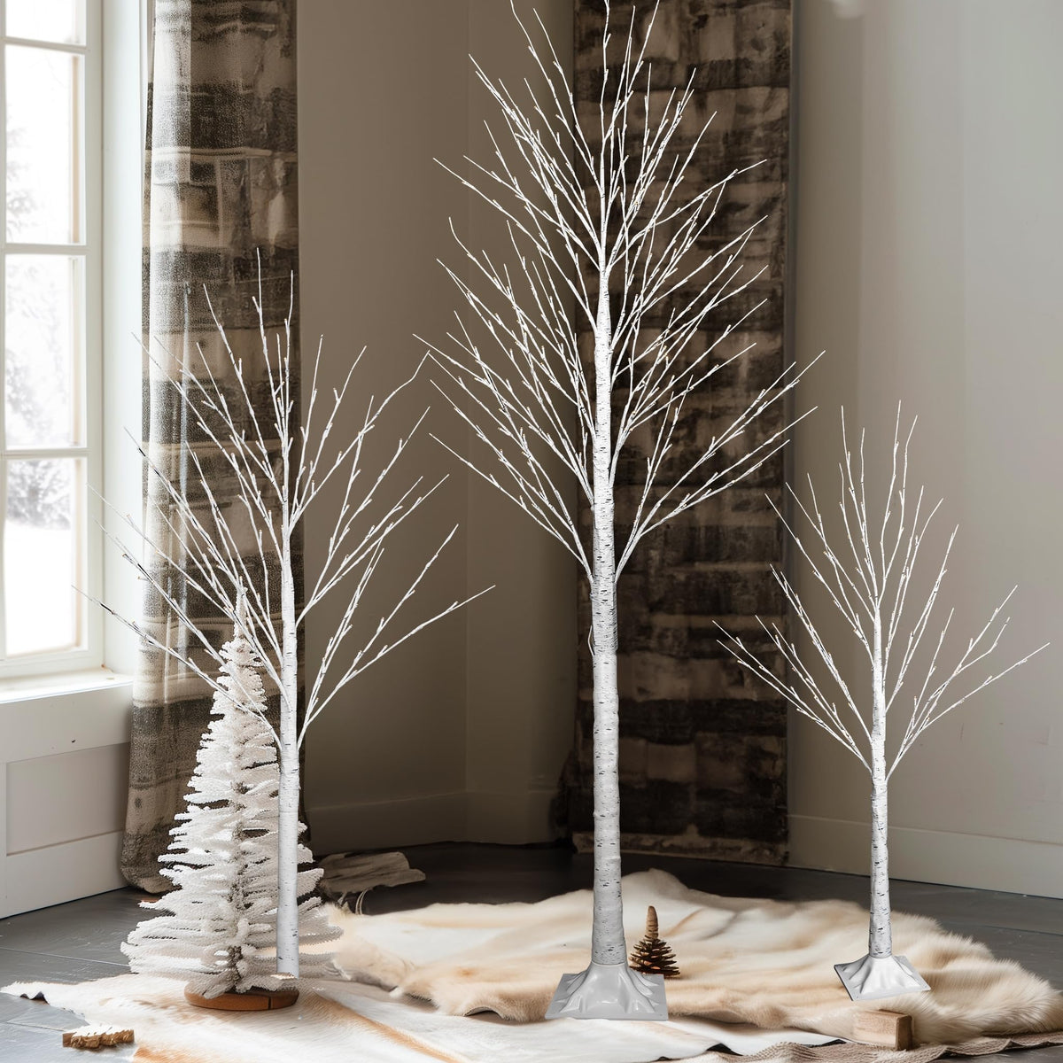 Light up Birch Tree 3 Pack Pre lit Christmas Tree F675640