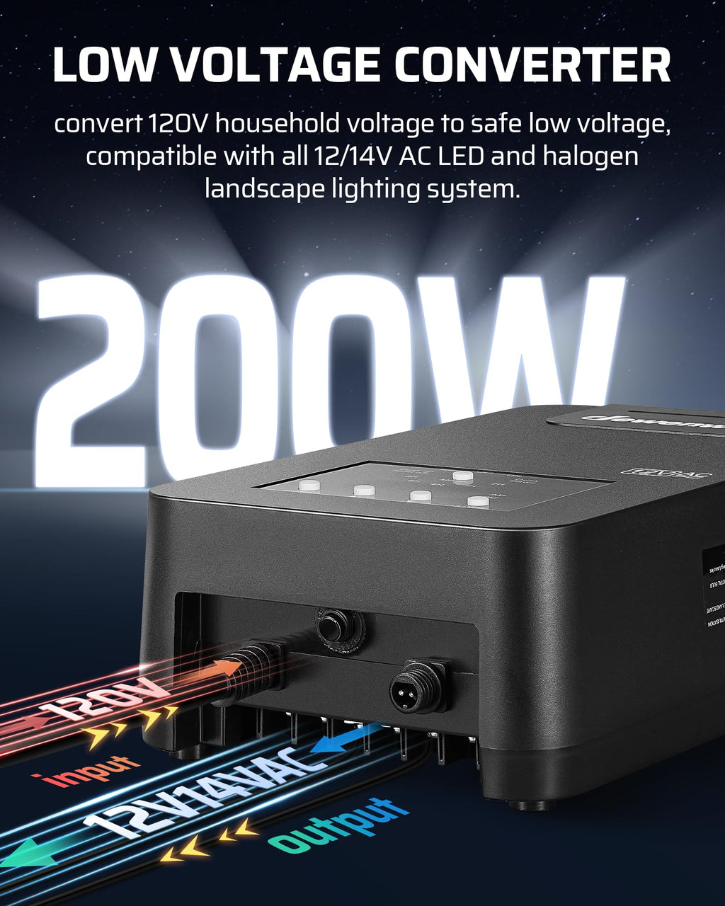 200W Low Voltage Transformer with Photocell Sensor & Timer F832050