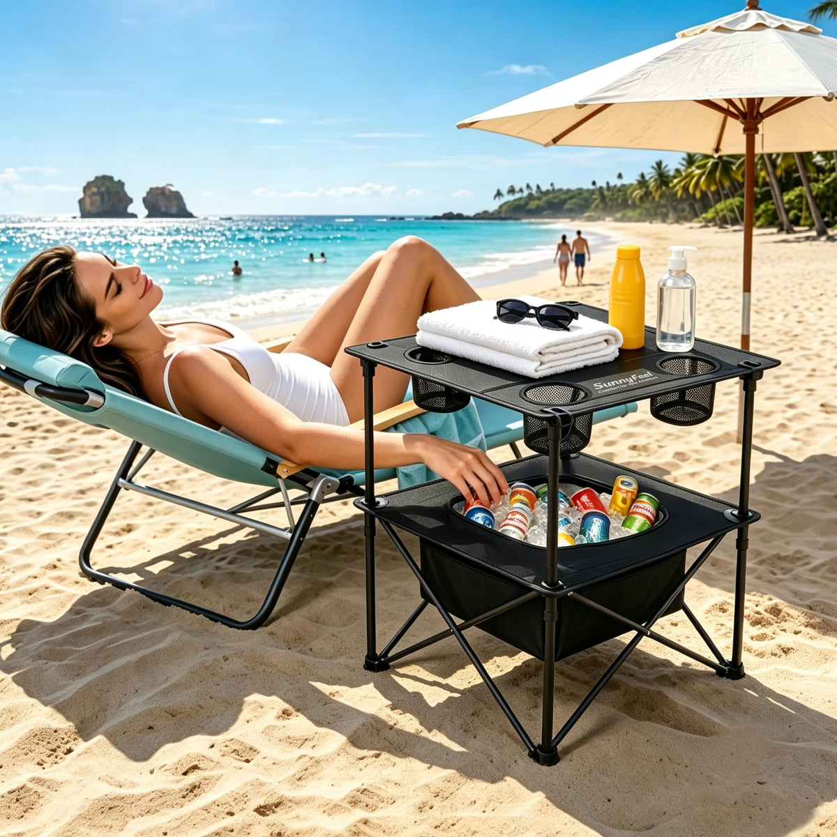 Black Folding Camping Table with Cooler Bag M164528