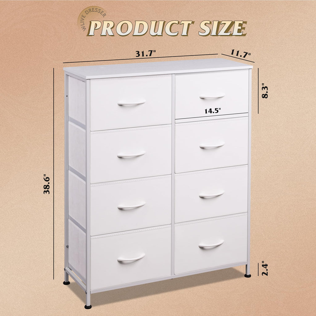White 8 Drawer Fabric Dresser E9468