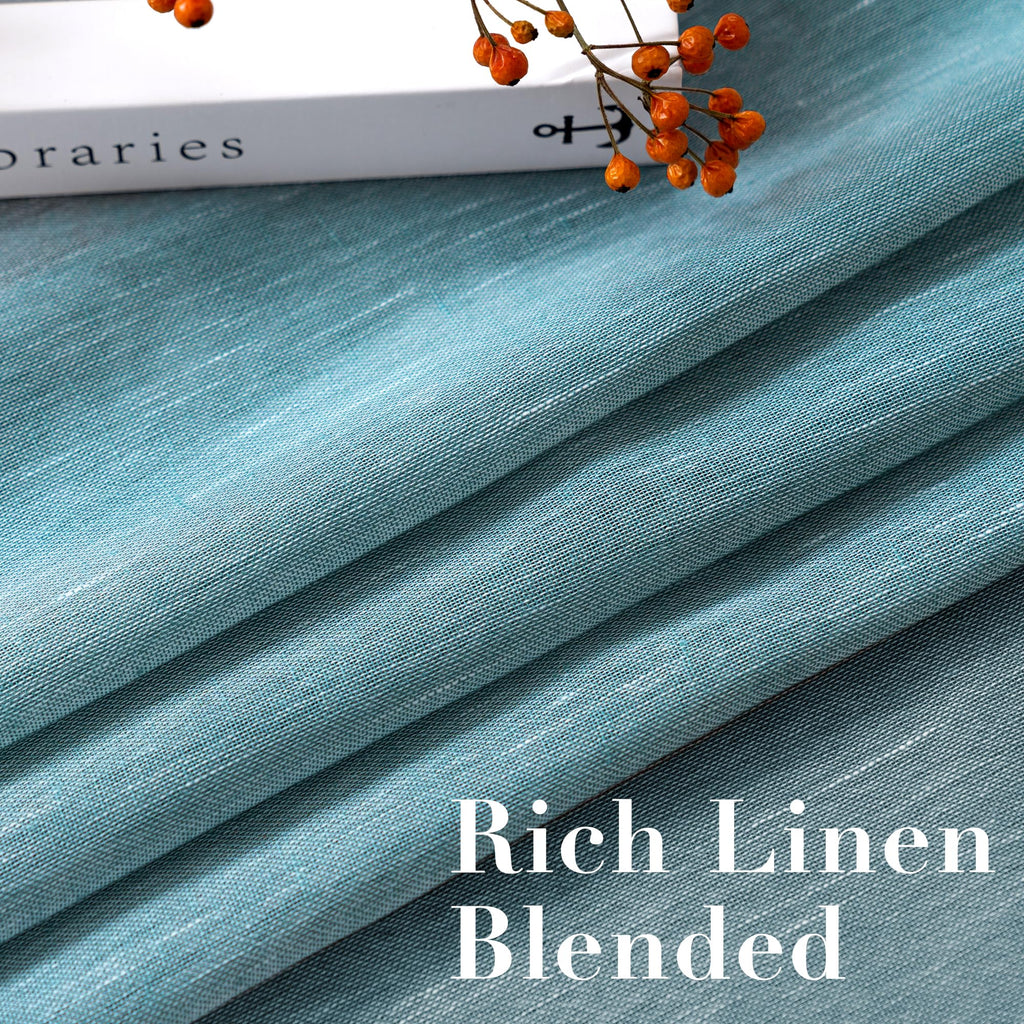 Natural Linen Curtain Panels Semi-Sheers Nickel Grommet Set of 2 Turquoise 52"W x 96"L I730