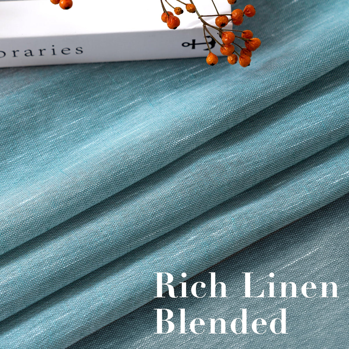 Natural Linen Curtain Panels Semi-Sheers Nickel Grommet Set of 2 Turquoise 52"W x 96"L I730