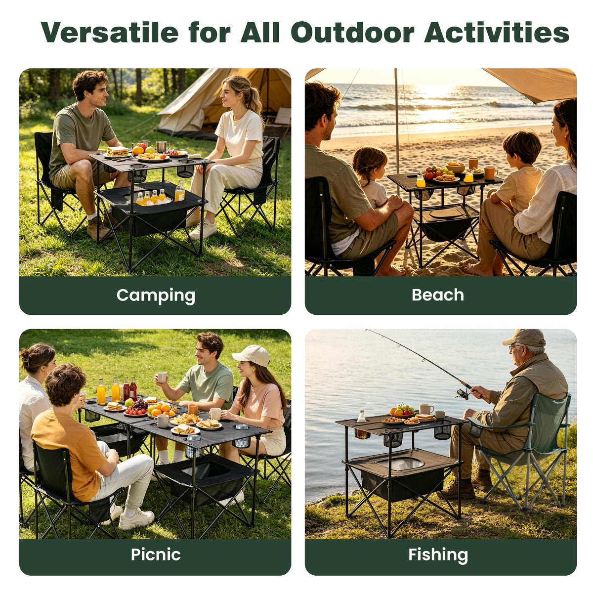 Black Folding Camping Table with Cooler Bag M164528