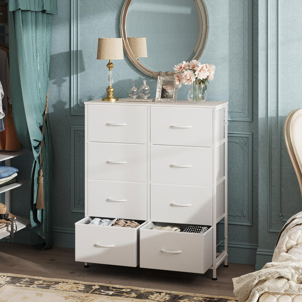 White 8 Drawer Fabric Dresser E9468